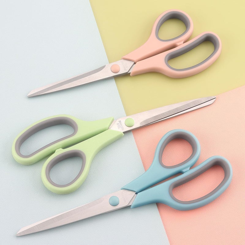 LONGKEY Scissors 8.5 Inch scissors all purpose Bulk Set of 3, Scissors for Office Home School Craft Supplies, Soft Comfort-Grip Right/Left Hand, Gray - Image 5
